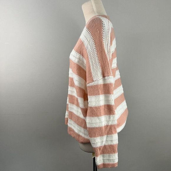 NWT FRNCH Ivory Pink Chunky Striped Crew Neck Sweater (S/M) - Picture 3 of 7